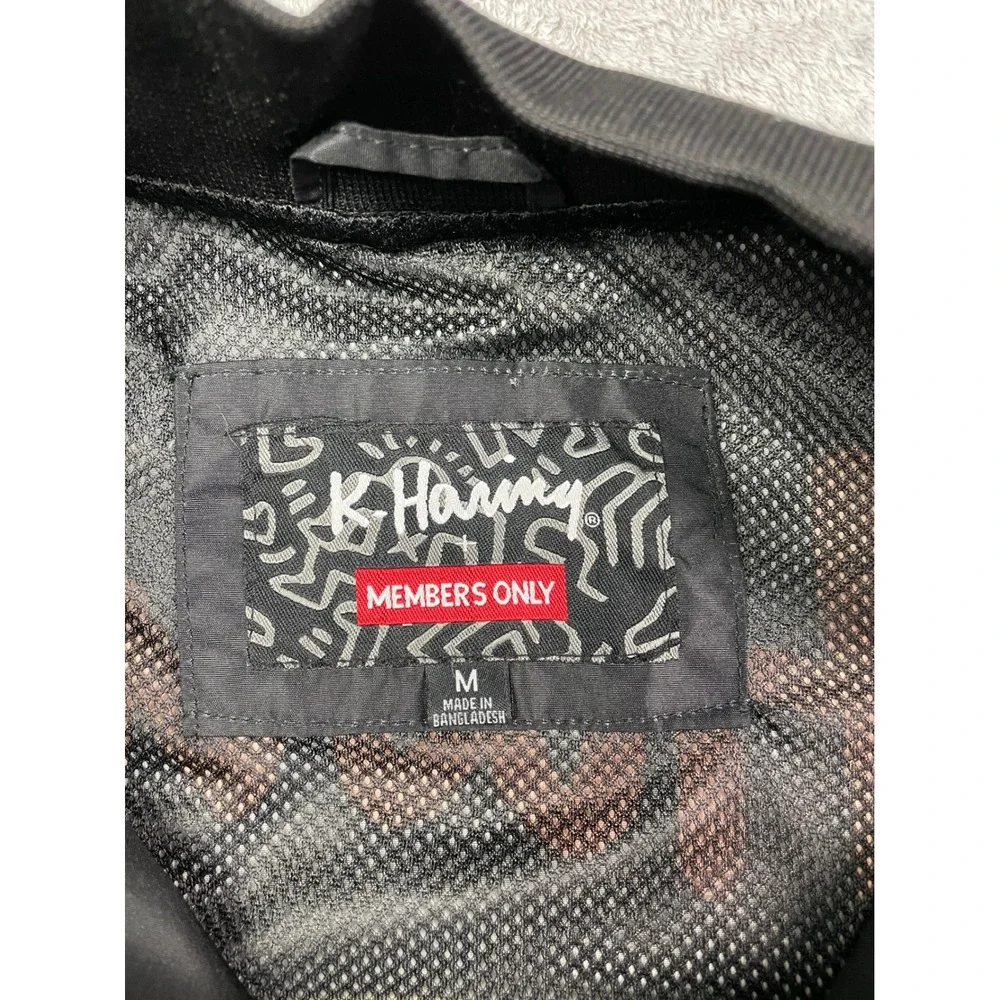 Members Only Keith Haring Jacket Mens Medium Black Bomber Windbreaker Tokyo Pop - Picture 10 of 12